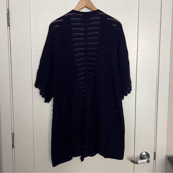 Anthropologie Guinevere Cardigan Sweater M Deep Blue Long Line Knit Open Front - Picture 7 of 14